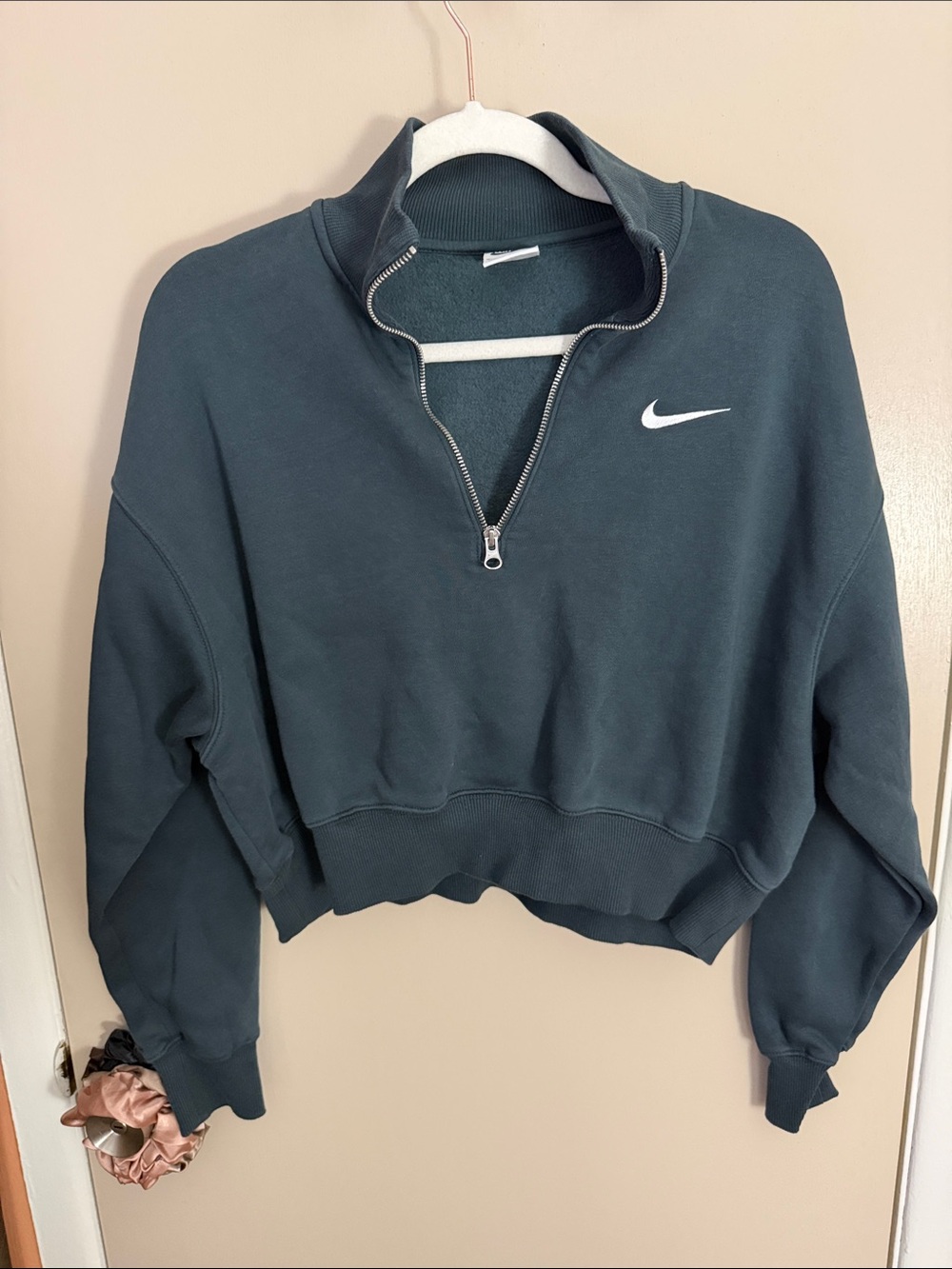 Nike Women's Teal Quarter-Zip Cropped Sweatshirt
